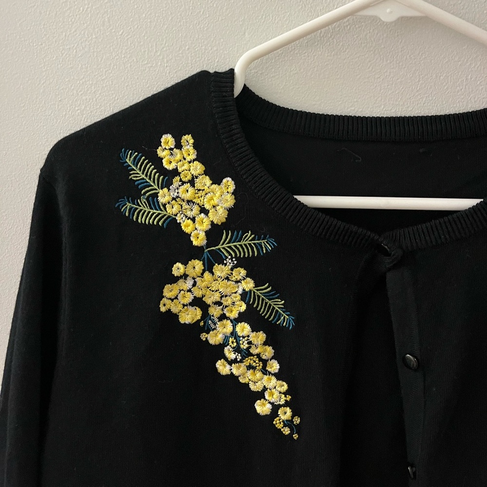 Black sweater with floral stitching! So unique and beautiful